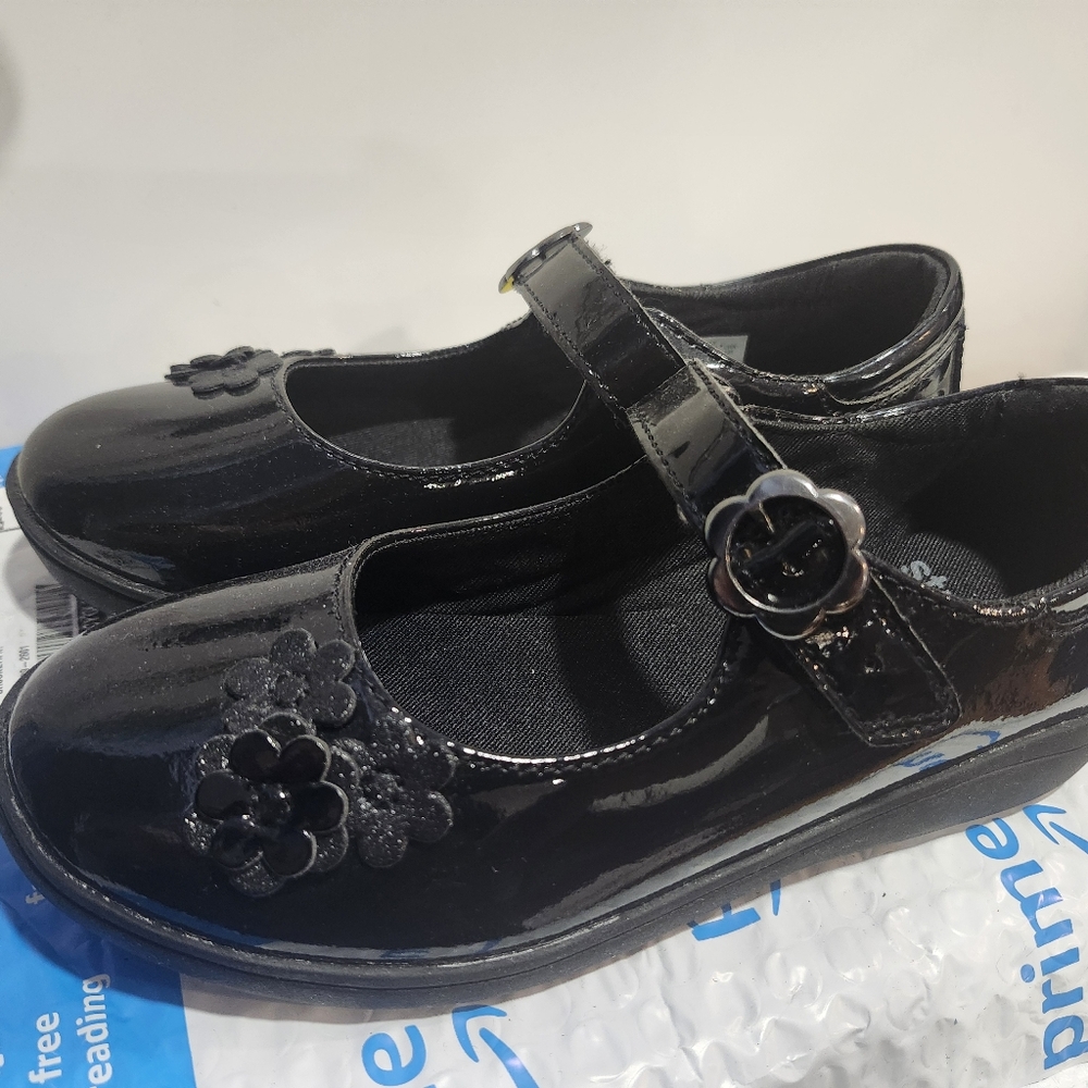 Stride Rite Holly Mary Janes Black Patent Leather Shoes with Floral Design 13.5w